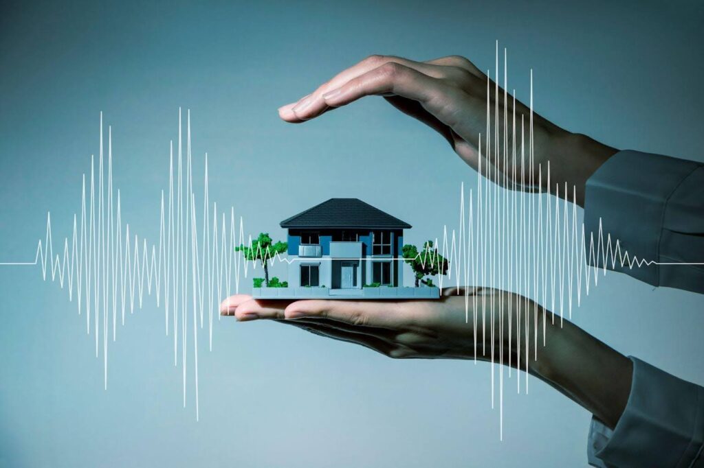 A house teeters as an earthquake threatens its destruction